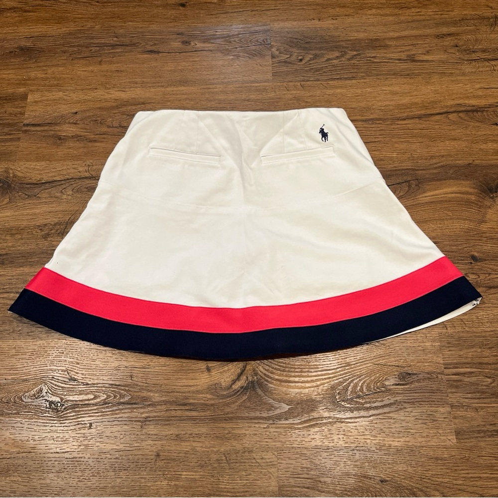 Polo Golf Ralph Lauren Skirt Skort Size 2 White Blue Pink Stripe Pockets (B1)